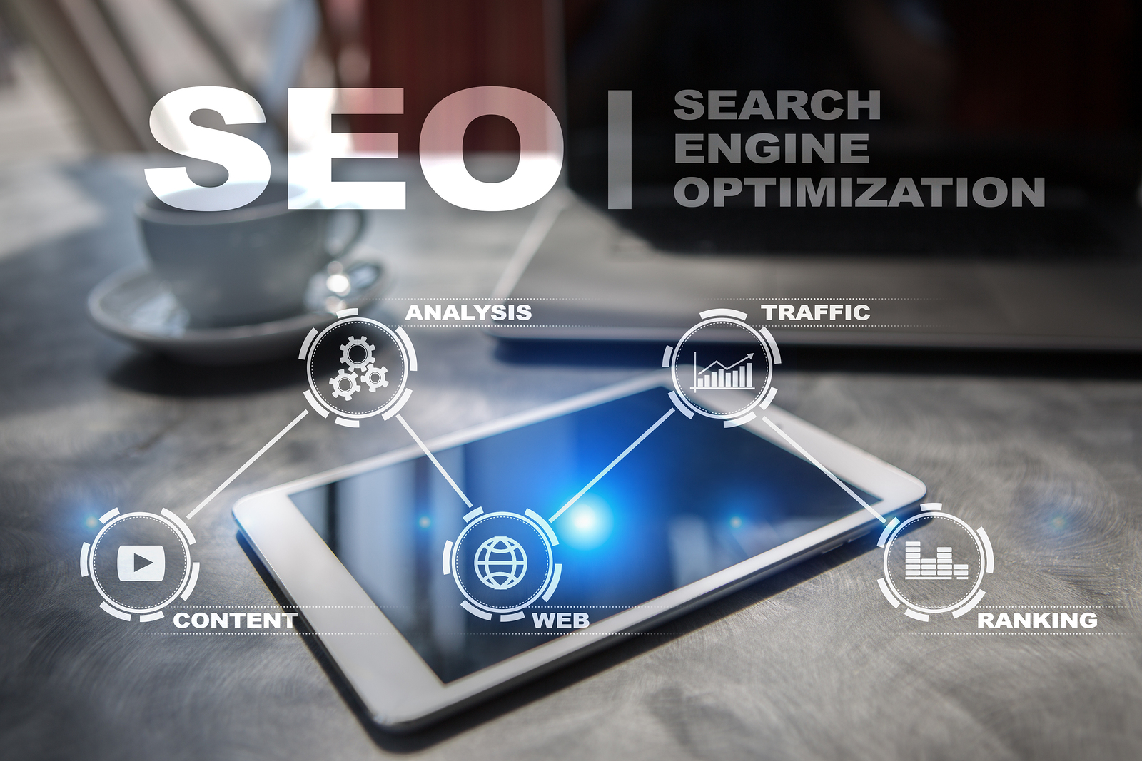 SEO. Search Engine optimization. Digital online marketing technology concept